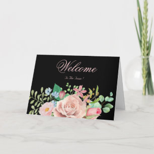 Tarjeta de bienvenida de margarita púrpura minimal