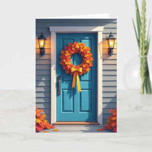 Tarjeta de bienvenida de puerta de otoño vibrante