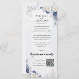 Tarjeta de bienvenida Dusty Blue Gold Floral Boda