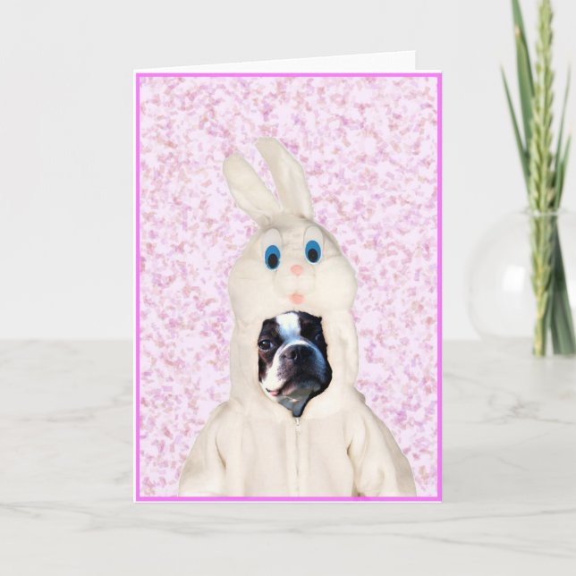 Tarjeta de bienvenida Easter bunny boston terrier (Anverso)
