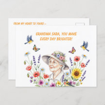 Tarjeta de bienvenida floral de la abuela