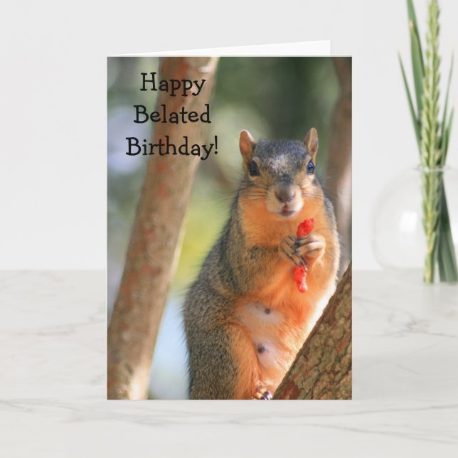 Tarjeta de bienvenida Happy Belthday Squirrel (Anverso)