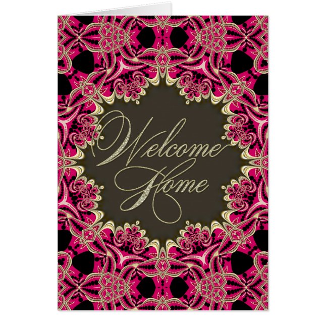 Tarjeta de bienvenida Hot Pink & Gold Lace (Frente)