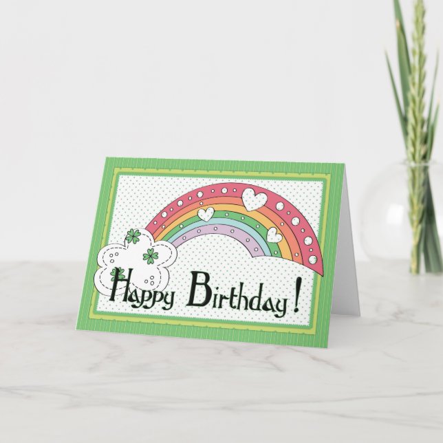 Tarjeta de bienvenida irlandesa Rainbow Happy Bird (Anverso)