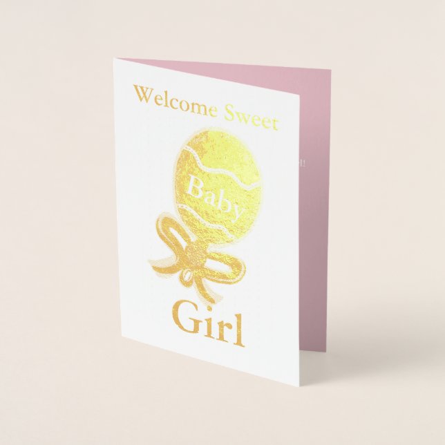 Tarjeta de bienvenida para bebé Relieve metalizado (Anverso)