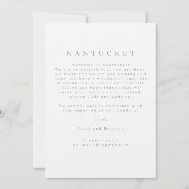 Tarjeta de Bienvenida para Boda en Nantucket (Anverso)