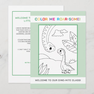 Tarjeta de bienvenida para colorear de dinosaurio