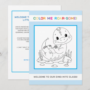 Tarjeta de bienvenida para colorear de dinosaurio 