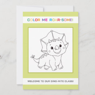 Tarjeta de bienvenida para colorear de dinosaurio