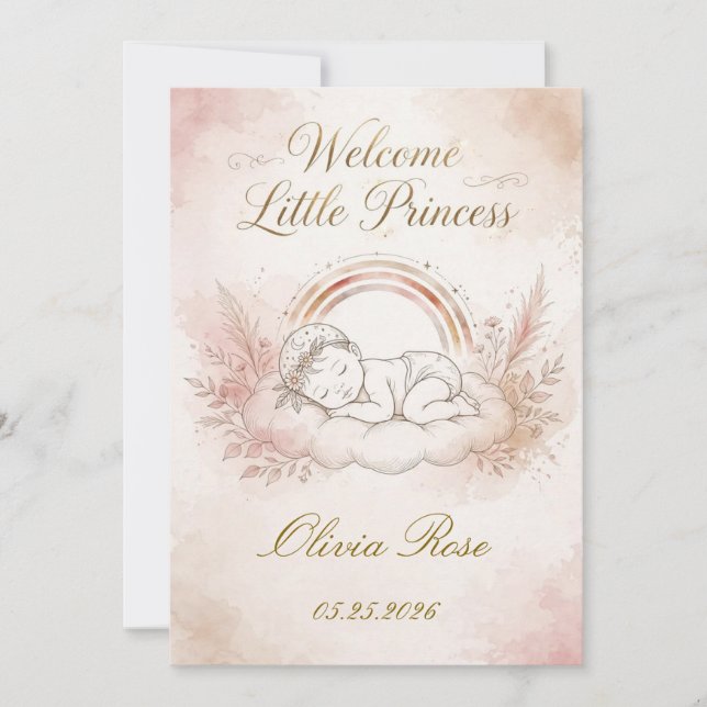 Tarjeta de Bienvenida Personalizada para Bebé Niña (Anverso)
