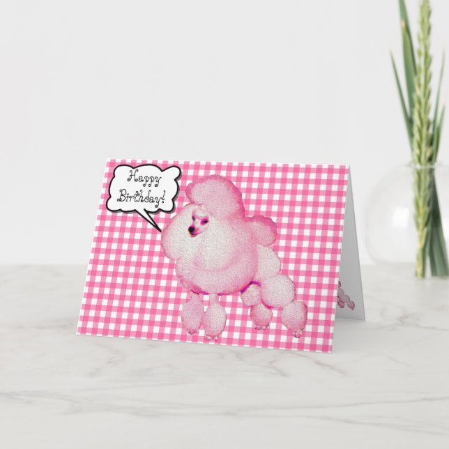 Tarjeta de bienvenida Retro Pink Poodle Gingham Bi (Anverso)
