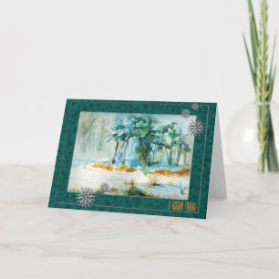 Tarjeta de bienvenida rusa de año nuevo con nieve