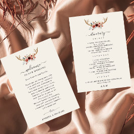 Tarjeta de bienvenida tineraria Boho Antlers Boda