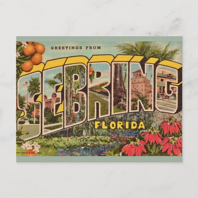 Tarjeta de bienvenida vintage Sebring Florida (Anverso)