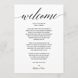Tarjeta de bienvenida y eventos de boda sencilla y