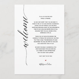 Tarjeta de bienvenida y eventos de boda simple ele