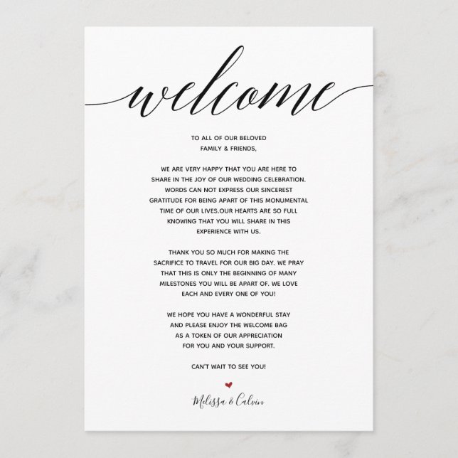 Tarjeta de bienvenida y eventos de boda simple ele (Anverso)