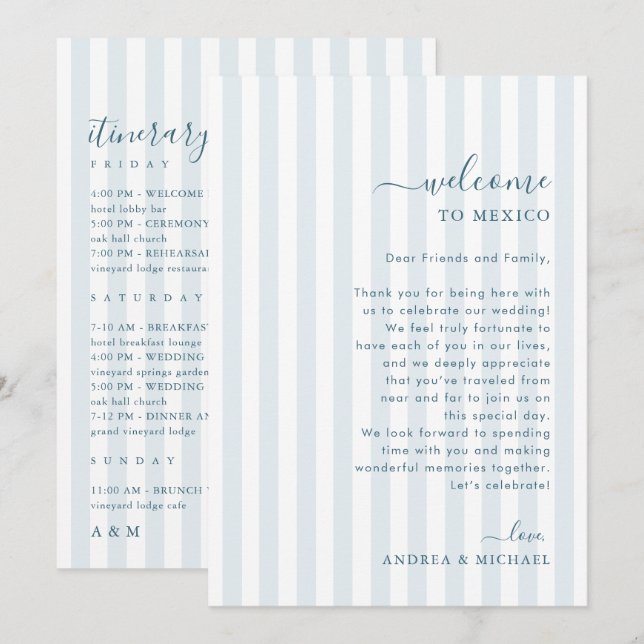 Tarjeta de bienvenida y itinerario de boda con ray (Anverso / Reverso)