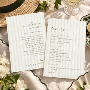 Tarjeta de bienvenida y itinerario de boda con ray