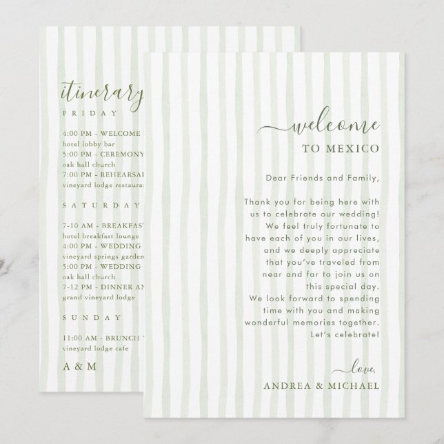 Tarjeta de bienvenida y itinerario de boda con ray (Anverso / Reverso)