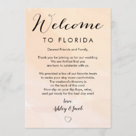 Tarjeta de bienvenida y itinerario de boda de alba