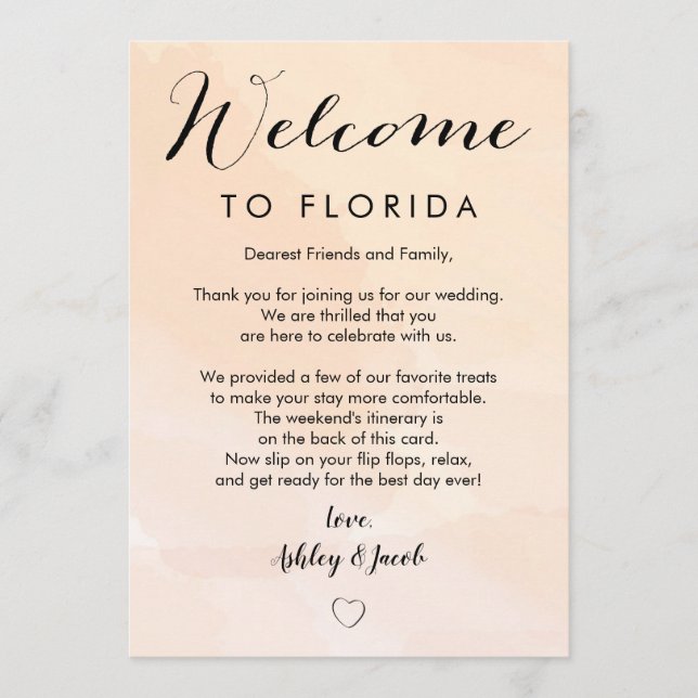 Tarjeta de bienvenida y itinerario de boda de alba (Anverso)