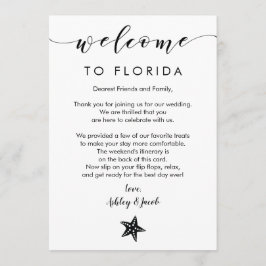 Tarjeta de bienvenida y itinerario de boda de estr