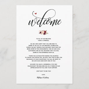 Tarjeta de bienvenida y itinerario de boda moderna