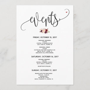 Tarjeta de bienvenida y itinerario de boda moderna