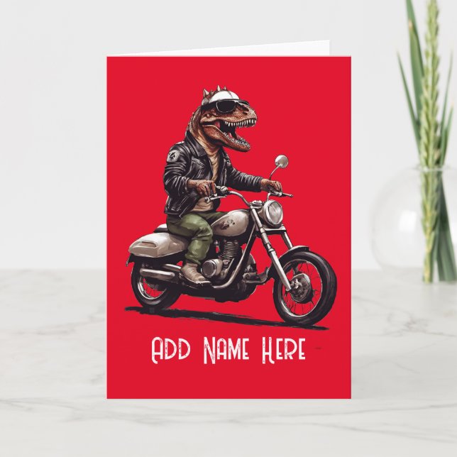 Tarjeta de Biker de Dinosaurio Personalizada (Anverso)