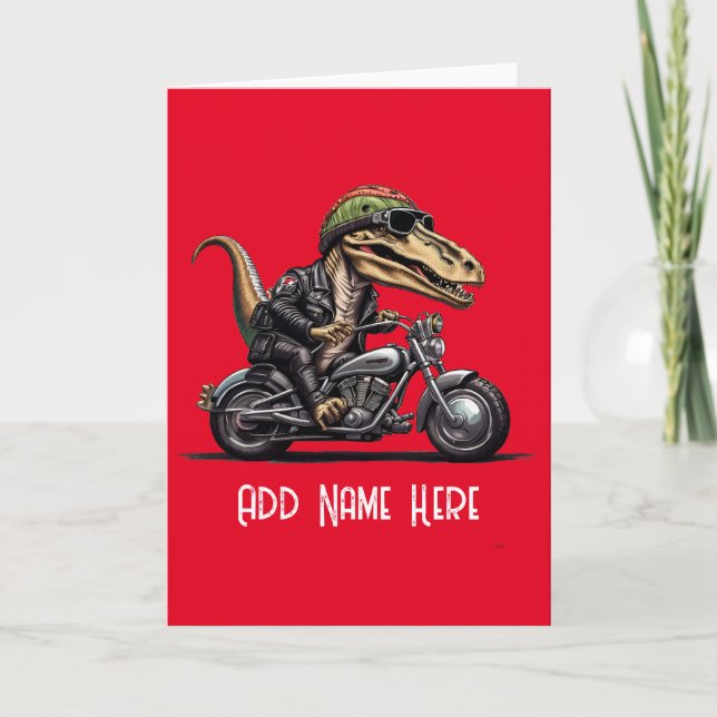 Tarjeta de Biker de Dinosaurio Personalizada (Anverso)