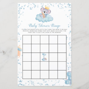 Tarjeta de bingo Baby Shower azul para niño con pr