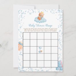 Tarjeta de Bingo Baby Shower azul para oso de niño