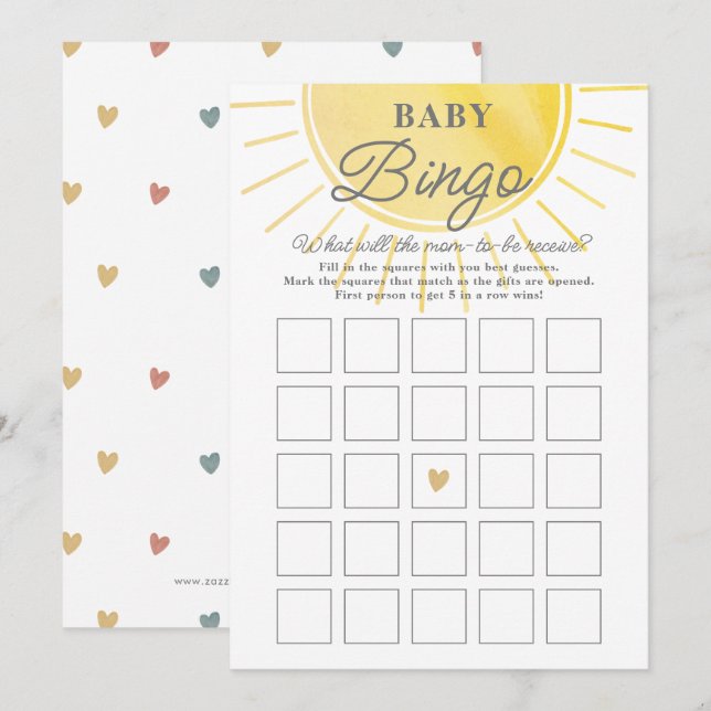 Tarjeta de Bingo Baby Shower Baby Sunshine de colo (Anverso / Reverso)