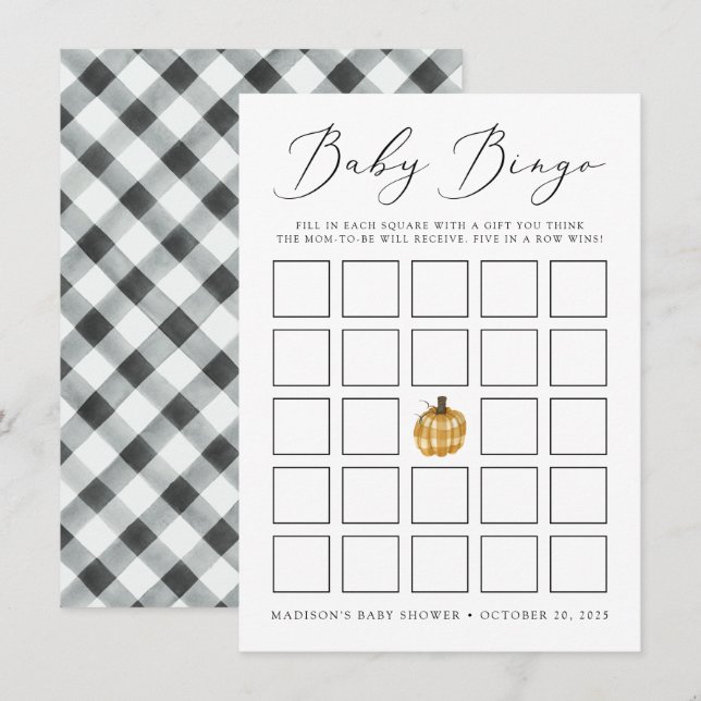 Tarjeta de bingo Baby Shower de calabaza de papel  (Anverso / Reverso)