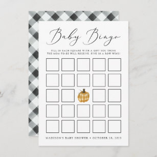Tarjeta de bingo Baby Shower de calabaza de papel 