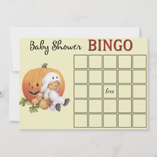 Tarjeta de Bingo Baby Shower de Halloween (Anverso)