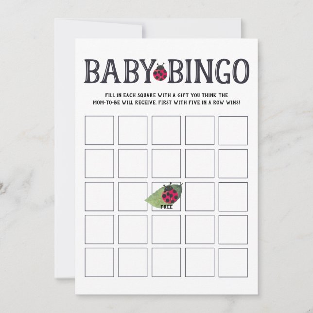 Tarjeta de Bingo Baby Shower de Ladybug (Anverso)