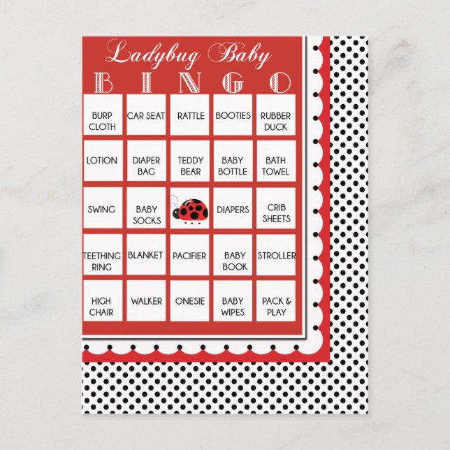 Tarjeta de Bingo Baby Shower de Ladybug Polkadots  (Anverso)