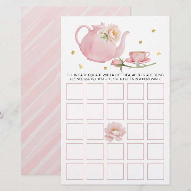 Tarjeta de bingo Baby Shower de Teapot Fiesta (Anverso / Reverso)