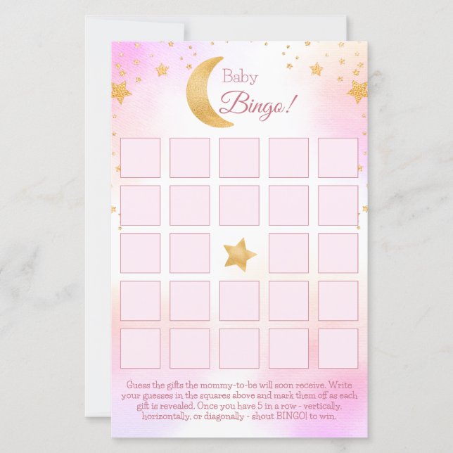 Tarjeta de bingo Baby Shower del Chica rosa de la  (Anverso)