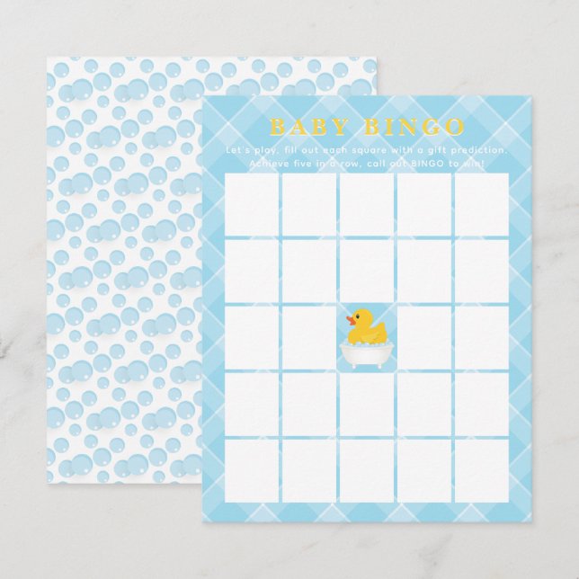Tarjeta de bingo Baby Shower del pato de goma | Be (Anverso / Reverso)
