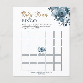 Tarjeta de bingo Baby Shower Floral Blue Gold Wate