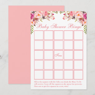 Tarjeta de Bingo Baby Shower Floral Rosa