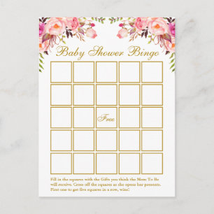Tarjeta de Bingo Baby Shower Gold de color rosa fl