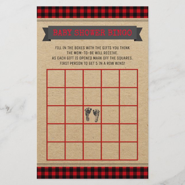 Tarjeta de bingo Baby Shower Lumberjack (Anverso)