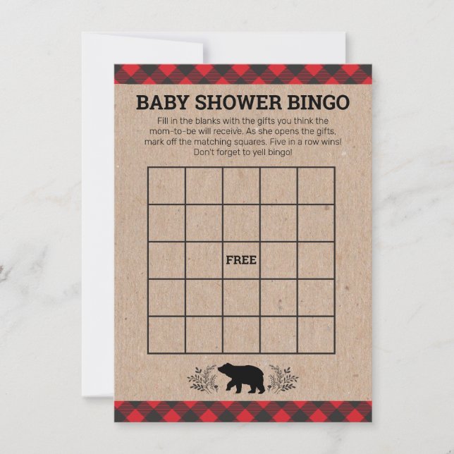 Tarjeta de bingo Baby Shower Lumberjack Bear Kraft (Anverso)