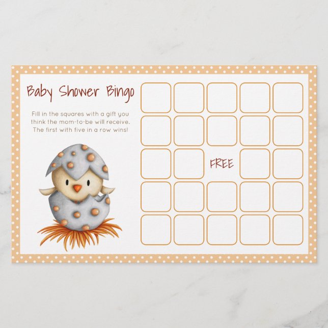 Tarjeta de Bingo Baby Shower Neutral para el Ave B (Anverso)