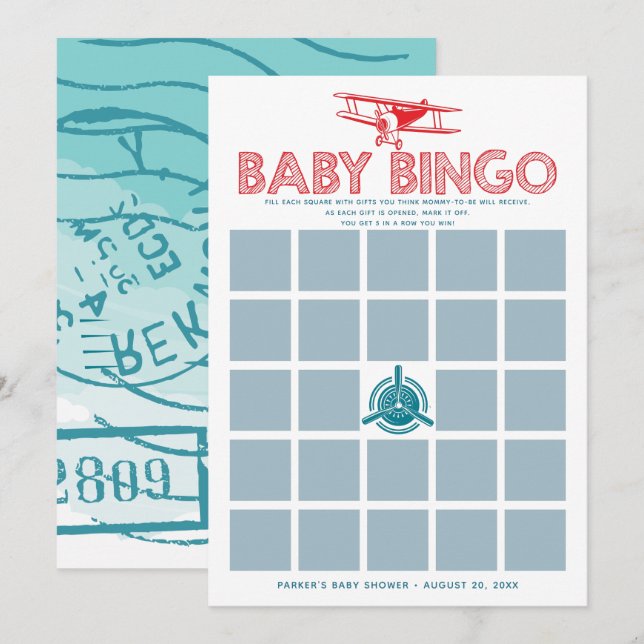 Tarjeta de bingo Baby Shower para avión (Anverso / Reverso)