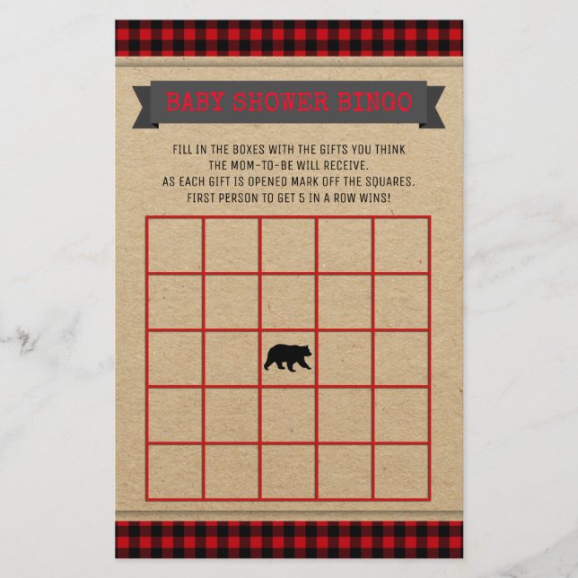 Tarjeta de bingo Baby Shower para niños de Lumberj (Anverso)
